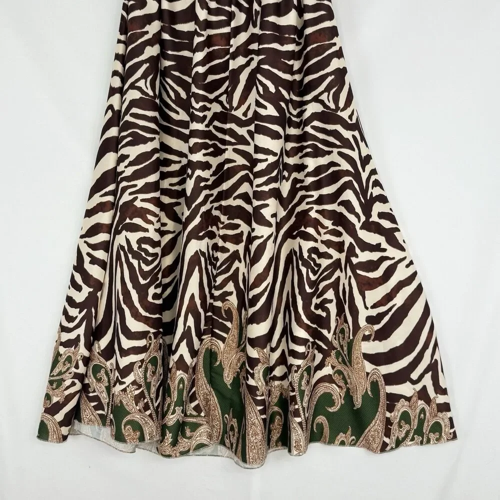 Madison Made in Italy Zebra Midi Skirt Brown Animal Print Elastic Waist S/M